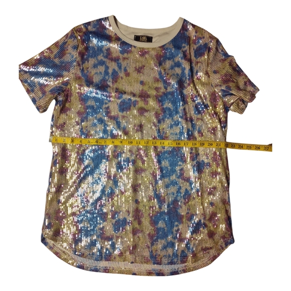 L&B Lucky And Blessed Sequence Women's Top Large Yellow Blue Purple - Picture 5 of 7